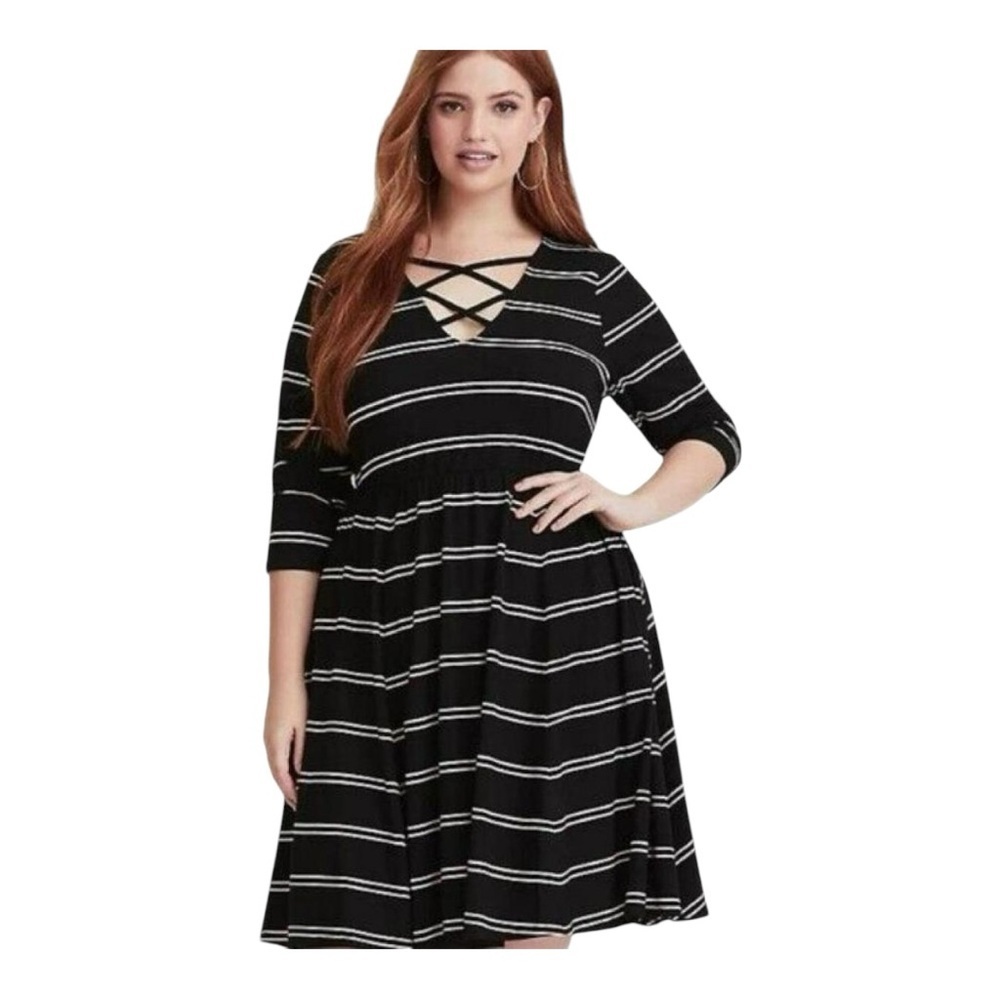 Torrid Black & Pink Striped Crepe Jersey Knit Dress, Plus-Size 1X